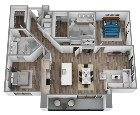 Floor plan for 2 beds, 2 baths, 1348 sqft